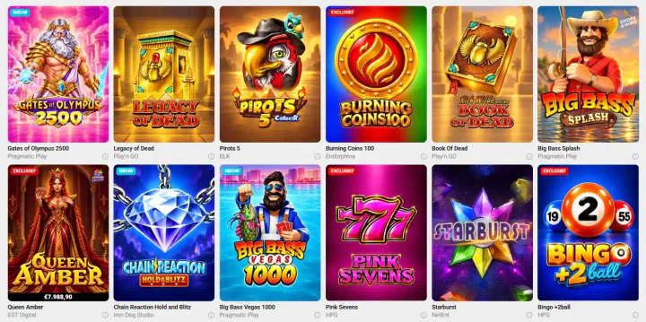 Overzicht van gokkasten bij Goldrun Casino met populaire slots van verschillende spelproviders